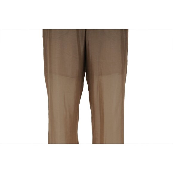 Brunello Cucinelli Womens Wide Zipped Pants US 8 IT 44 Brown Silk Flowy Trousers - Picture 4 of 14